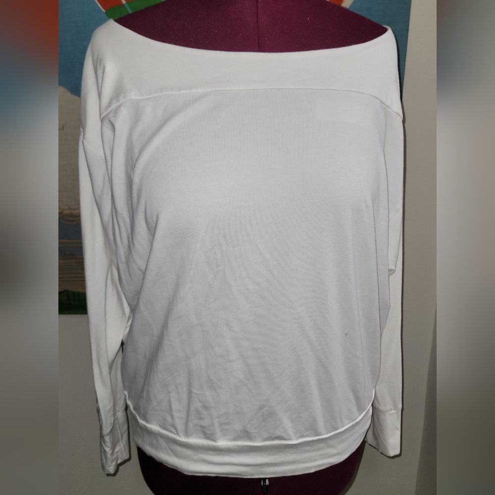 Banana Republic White Boat Neck Long Sleeve Top XL Elastic Waist